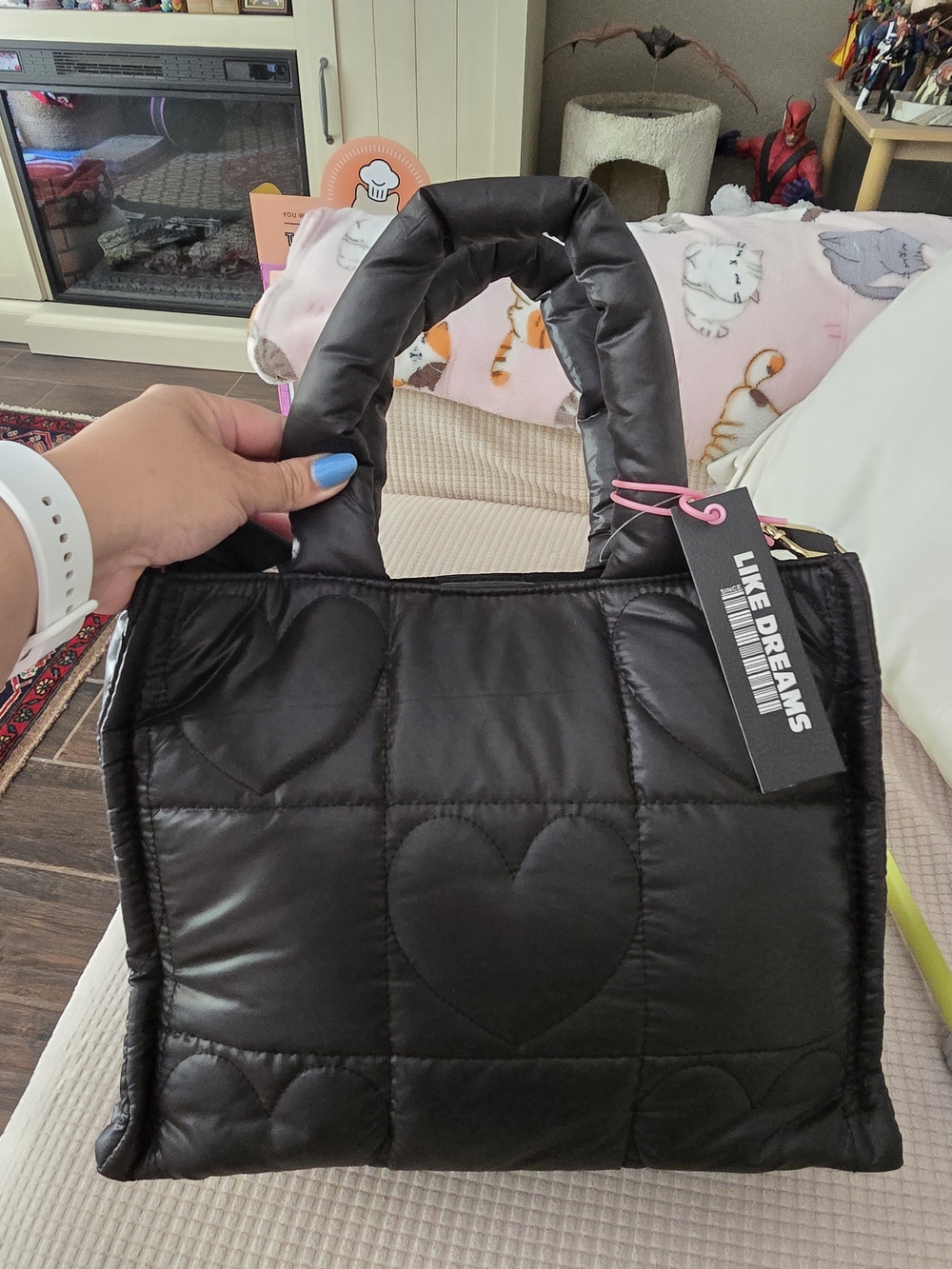 Like Dreams Black Quilted Heart Tote
